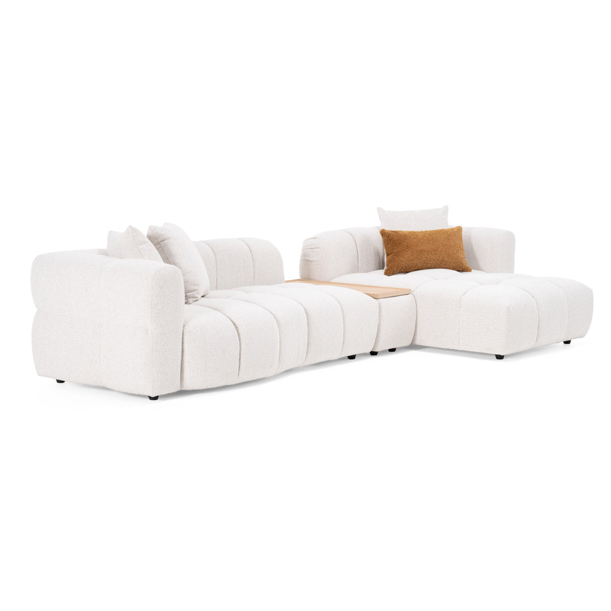 Anelle 128" Modern Beige Upholstered Sectional Sofa w/Console