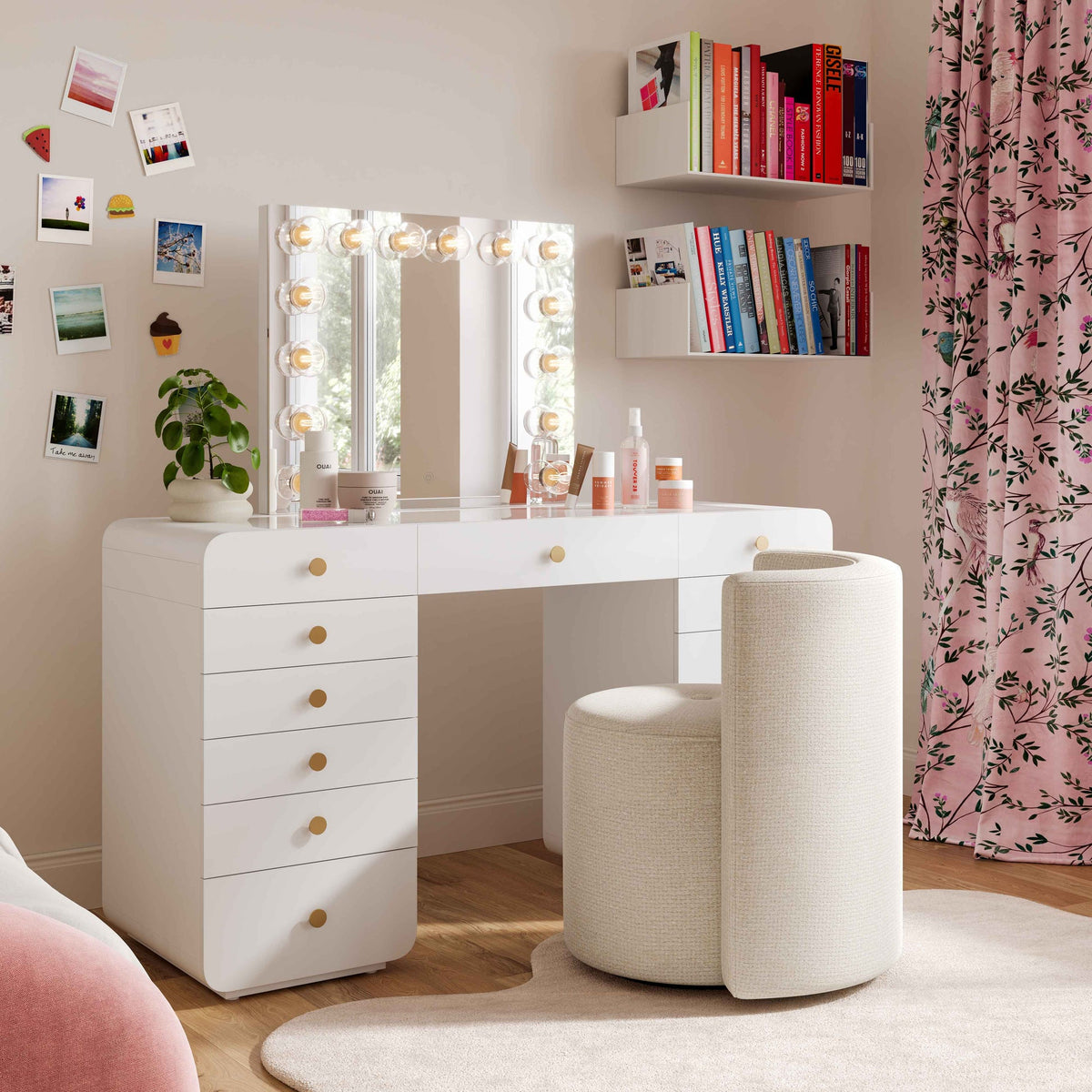 Alyssa Cream Chenille Rolling Desk Chair