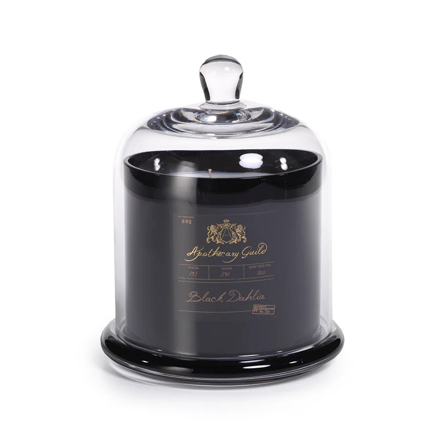 Apothecary Black Dahlia Scented Black Candle with Glass Dome - Set of 4 (2 Sizes Available)