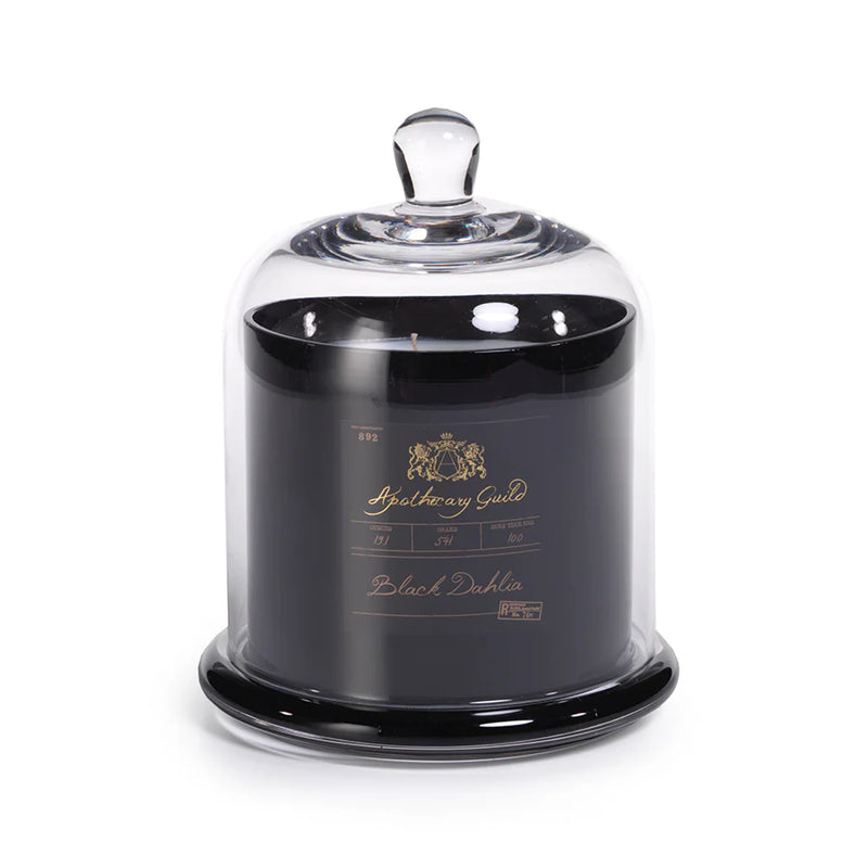 Apothecary Black Dahlia Scented Black Candle with Glass Dome - Set of 4 (2 Sizes Available)
