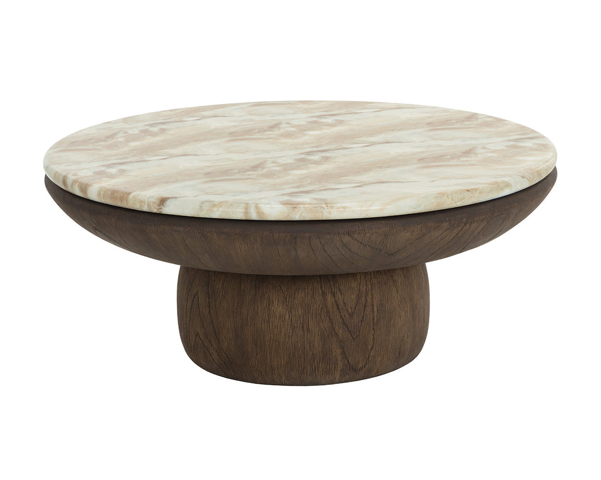 Orula 40" Faux Marble & Brown Oak Concrete Indoor/Outdoor Coffee Table