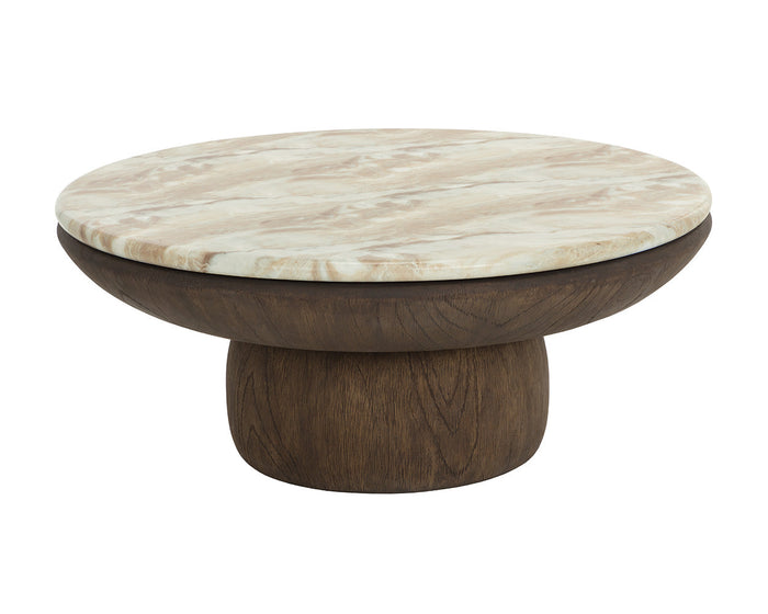 Orula 40" Faux Marble & Brown Oak Concrete Indoor/Outdoor Coffee Table