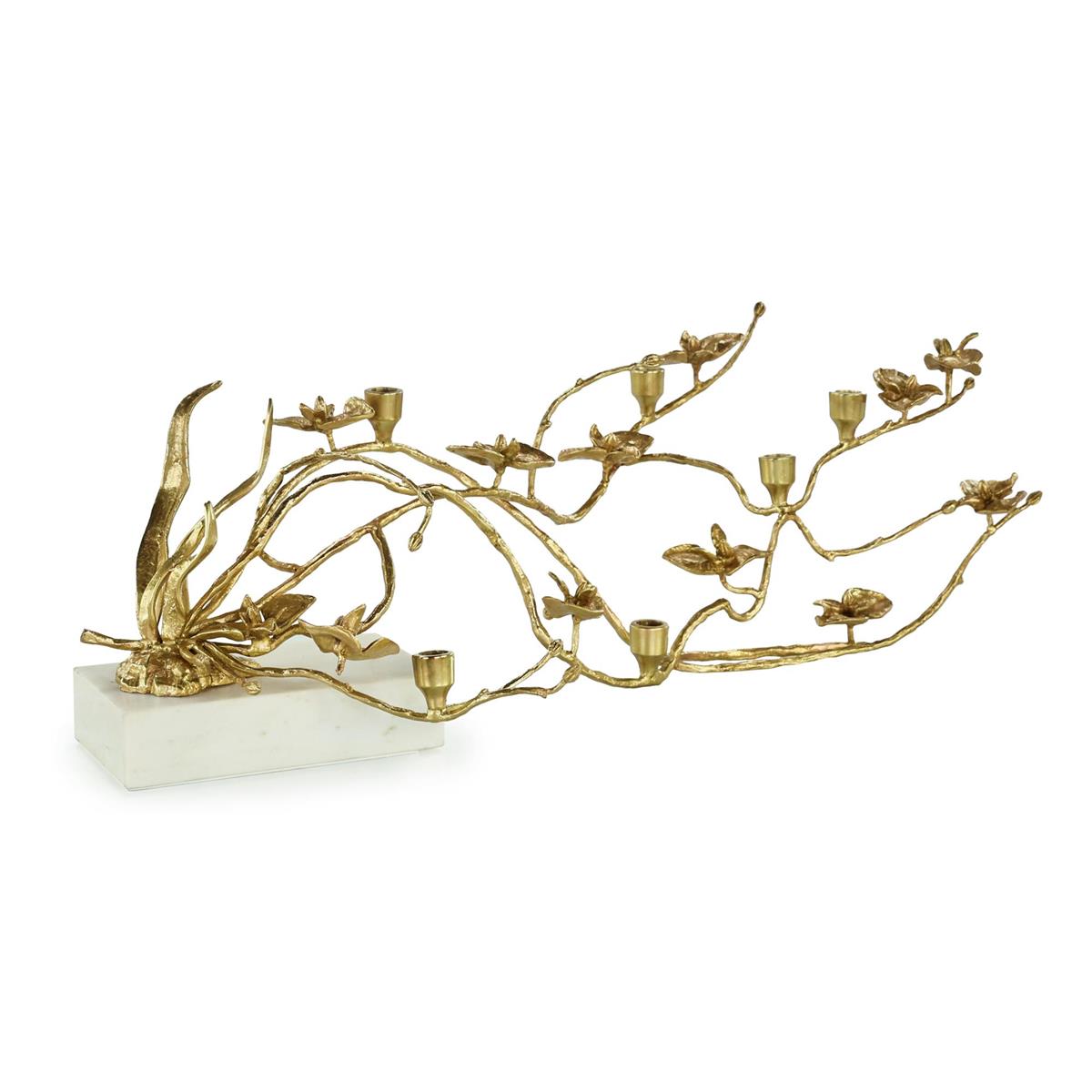 Blooming Orchids Gold & White Marble Candleholder (2 Sizes Available)