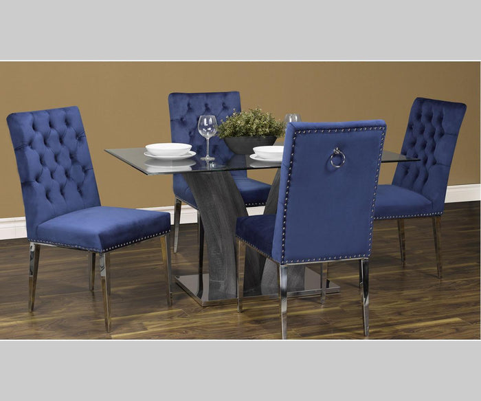 Anais Navy Tufted Velvet with Stainless Steel Legs Dining Chairs (Set of 2)