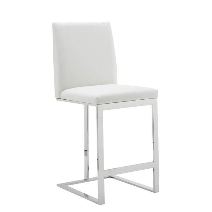 Camille Modern White Vegan Leather & Stainless Steel Counter Stool