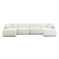 Travie 145" Sand Upcycled Performance Linen 6-Piece Modular U-Sectional