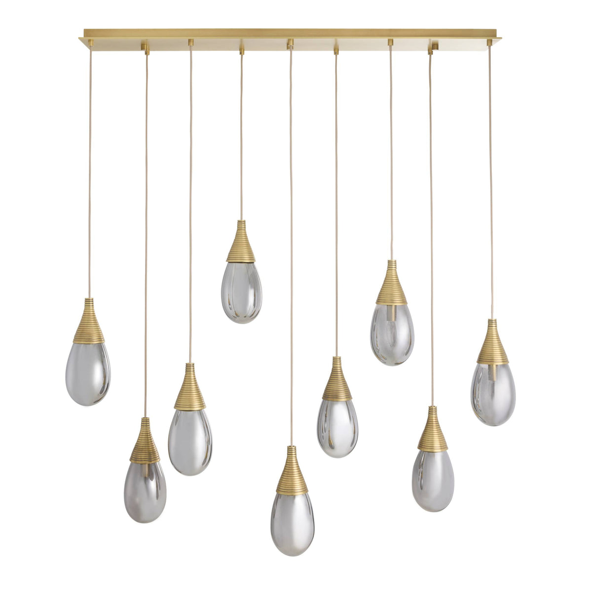 Giselle 51" Smoke Glass & Antique Brass Linear Multi-Port Chandelier