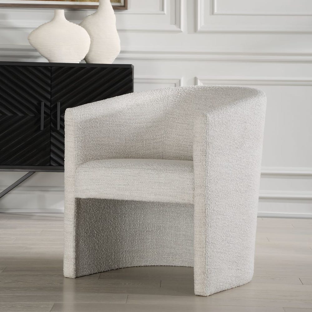 Barrel White Boucle Dining Chair/Accent Chair