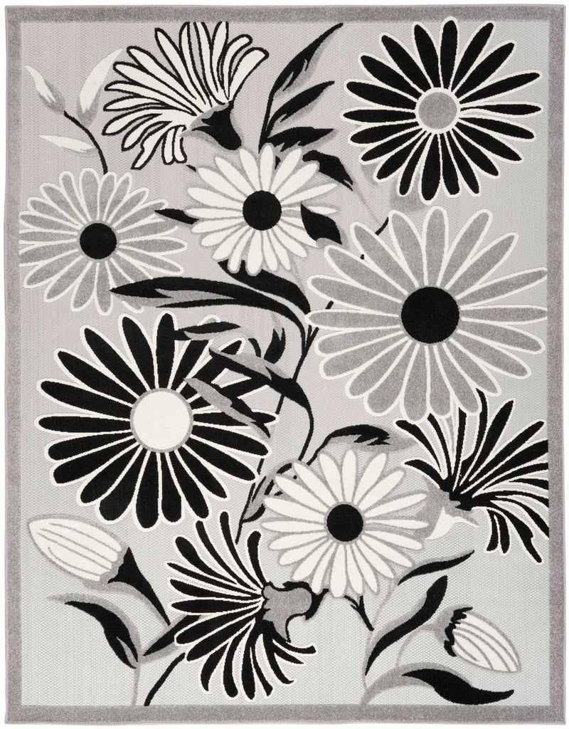 Annitra Indoor/Outdoor Black & White Flowers Area Rug - Elegance Collection