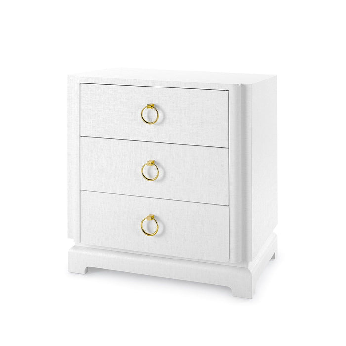 Parlour 3 Drawer Grasscloth Chiffon White End Table/ Nightstand