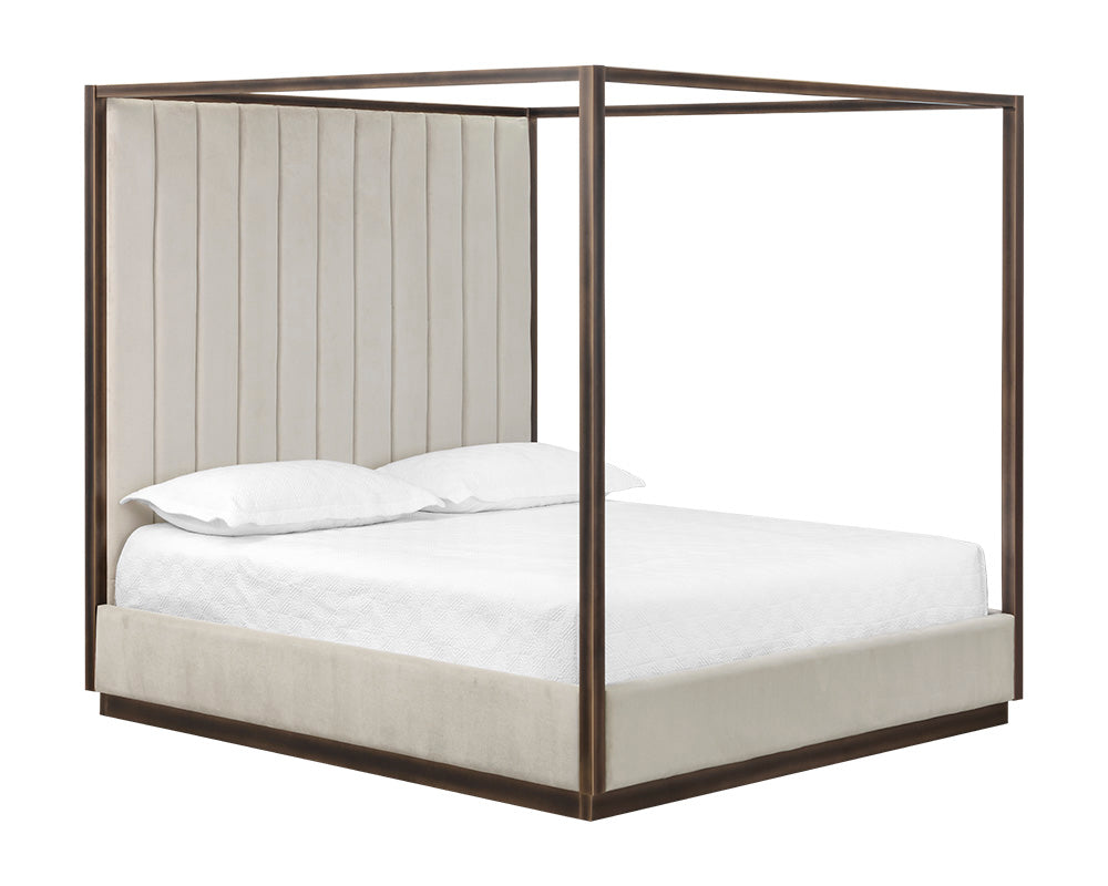 Casette Prosecco Performance Fabric & Rustic Bronze Canopy King Bed