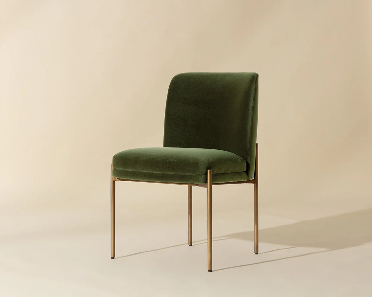 Richie Forest Green Fabric & Antique Brass Dining Chair