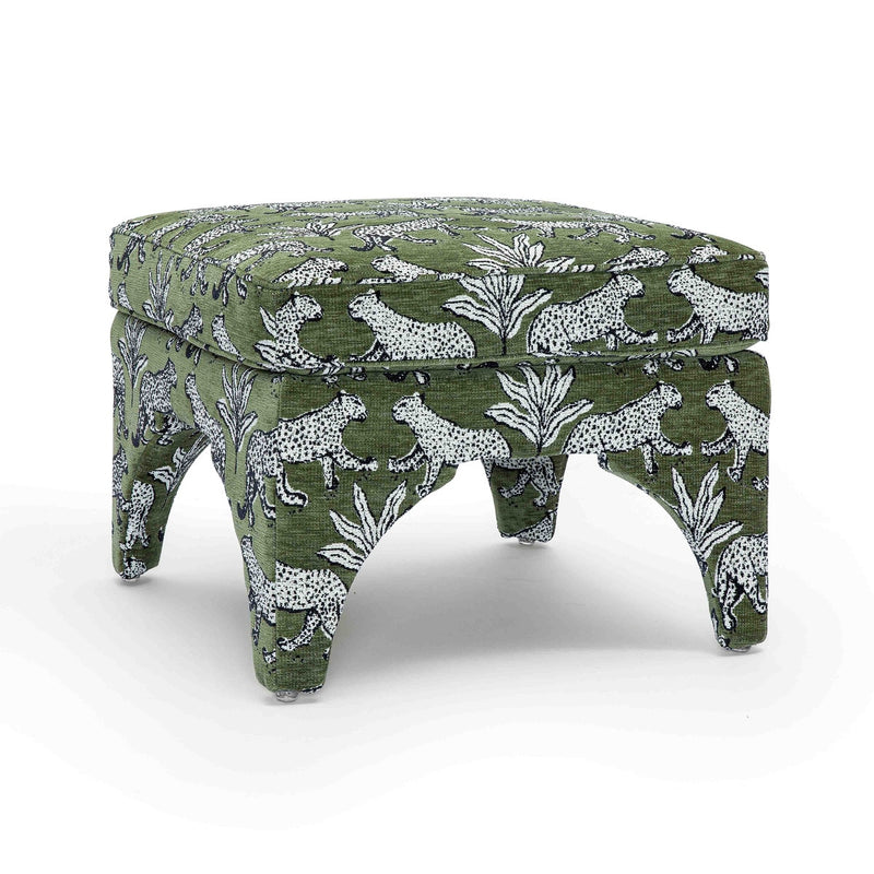 Kaelie Olive Green Leopard Jacquard Ottoman