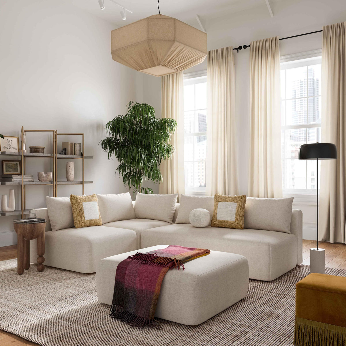 Karsyn Cream Performance Linen Ottoman