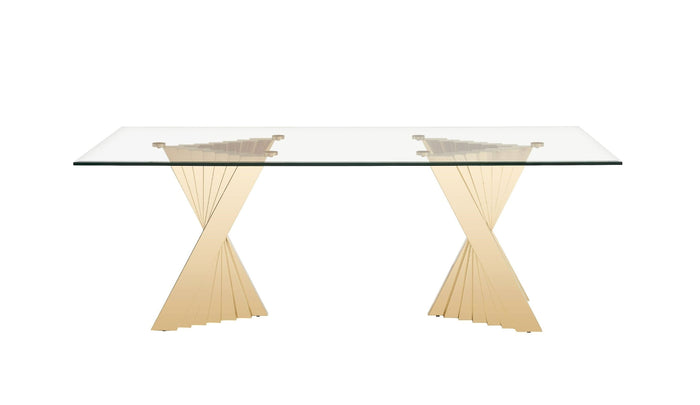 Boca 86.5" Glam Glass & Champagne Gold Dining Table