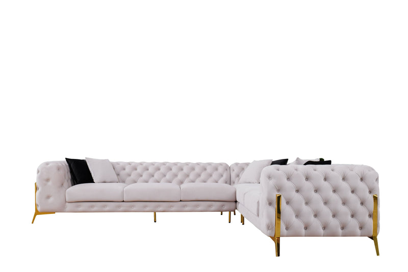 Bronte Light Beige Velvet Transitional Sectional Sofa