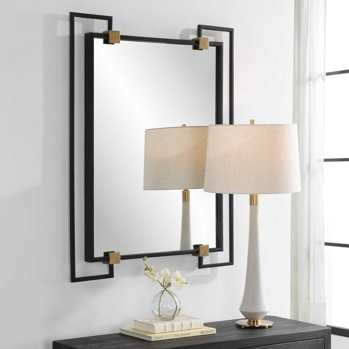 Modern Industrial 42" Black & Gold Mirror