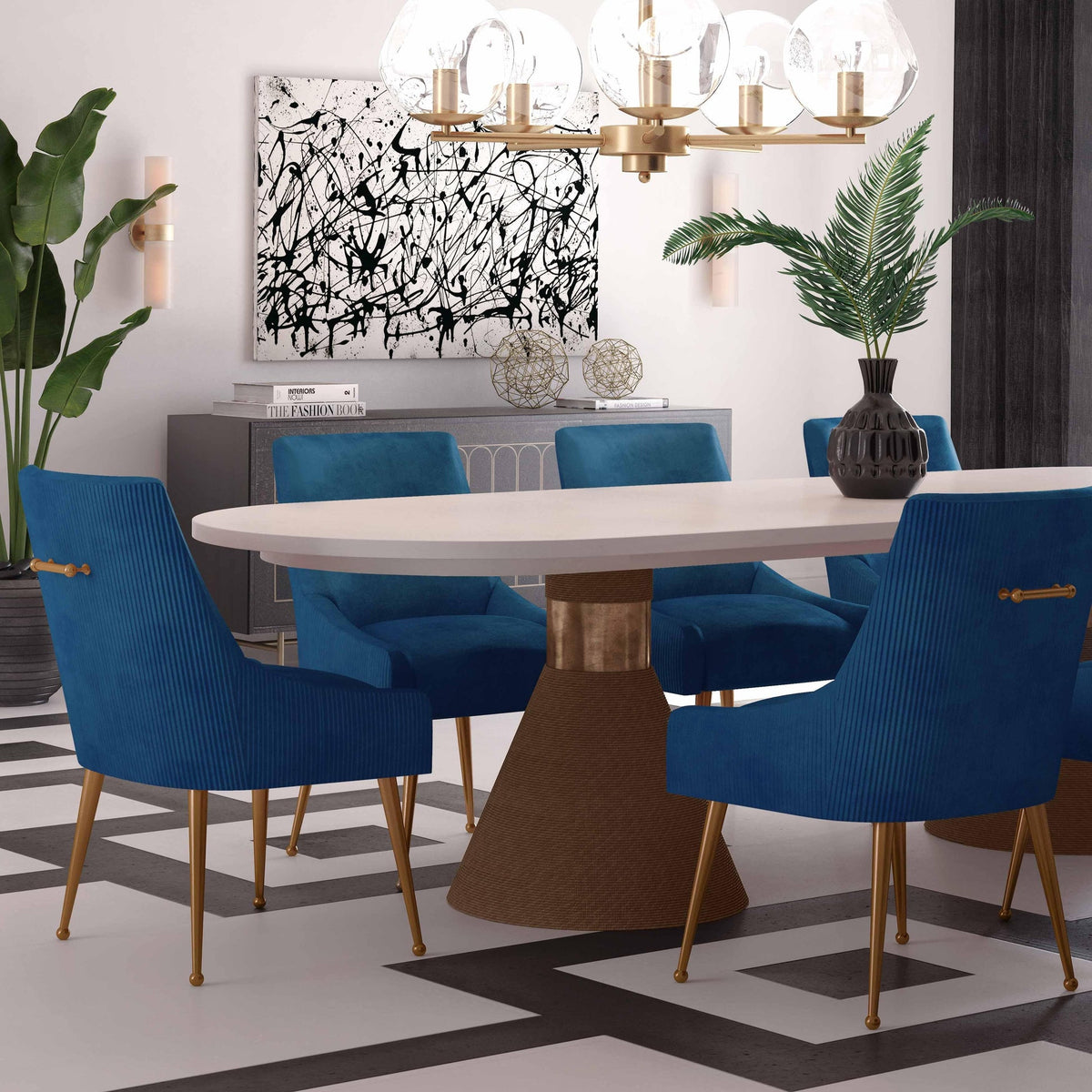 Prado Pleated Navy Velvet With Gold Frame Chair - Luxury Living Collection