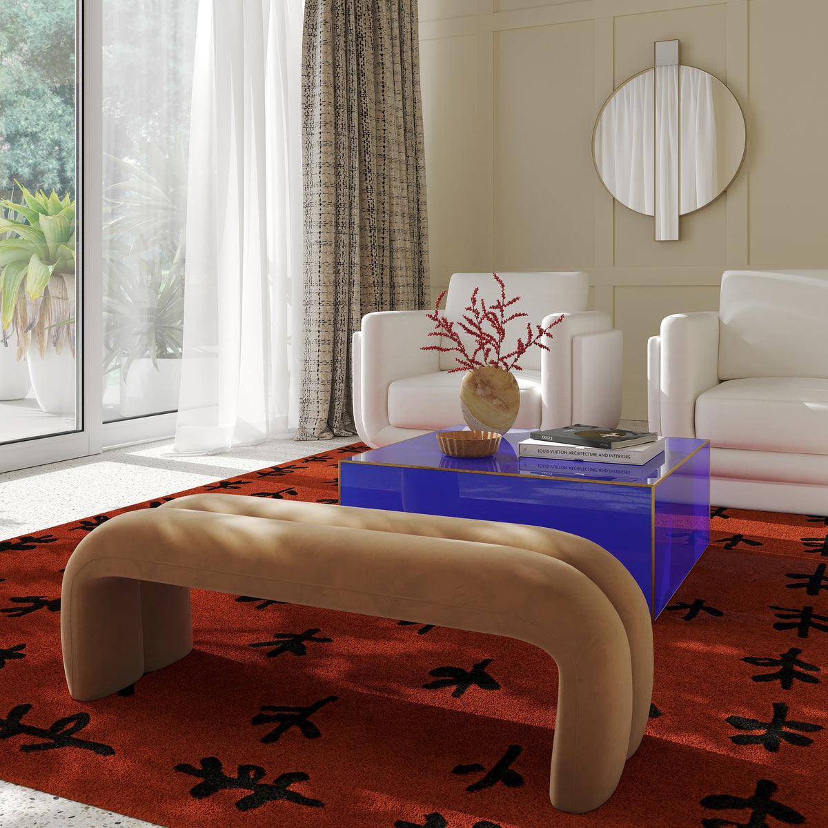 Lucien 56" Taupe Performance Velvet Channeled Bench
