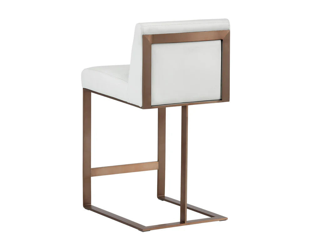 Dean White Bonded Leather & Antique Brass Counter Stool