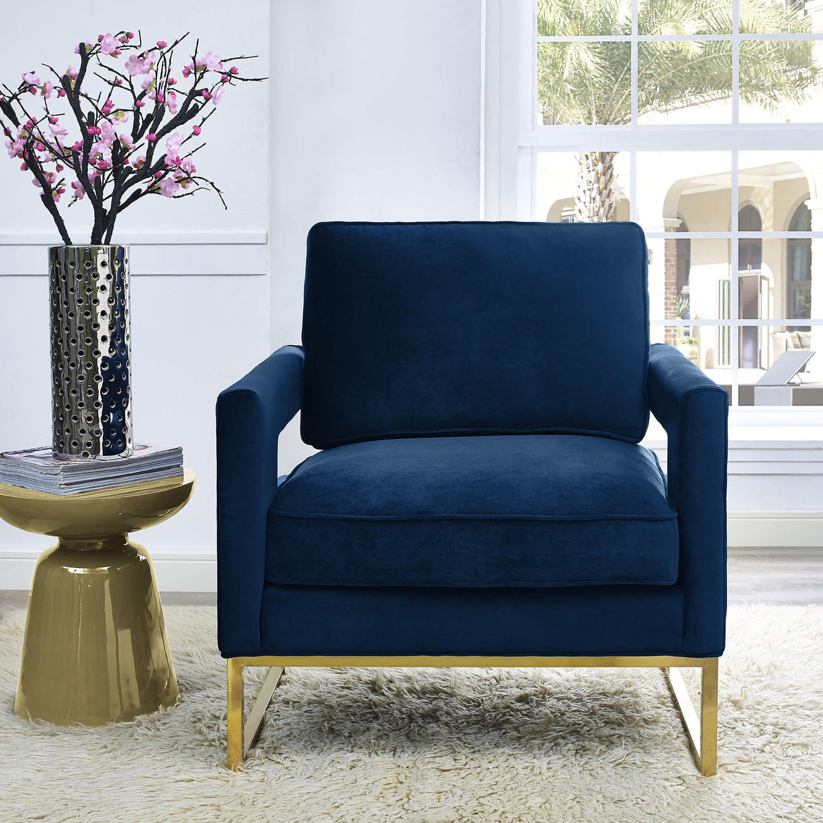Glimer Navy Velvet Chair - Luxury Living Collection