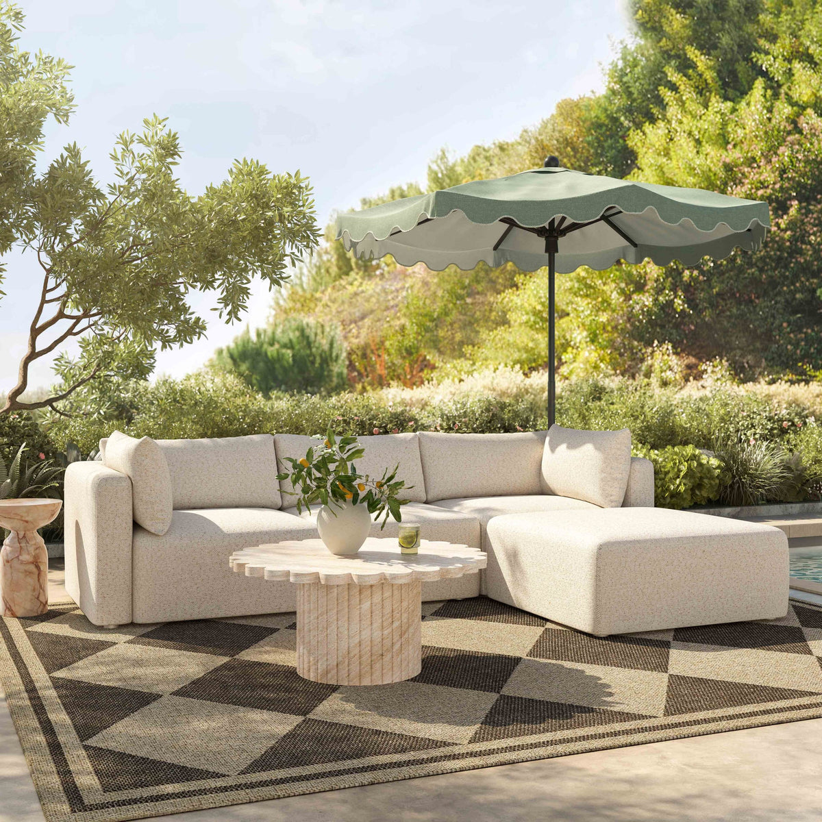 Karsyn 113.2" 4-Piece Cream Performance Fabric Outdoor Modular Sectional