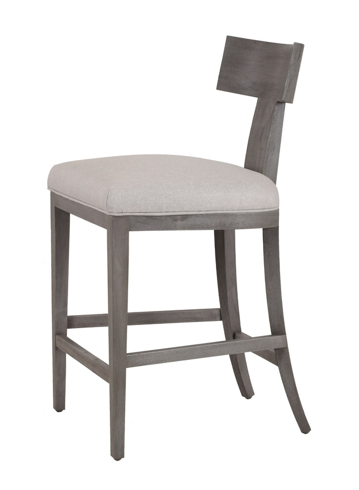 Rowan Mid-Century Modern Beige Linen + Grey Wash Counter Chair