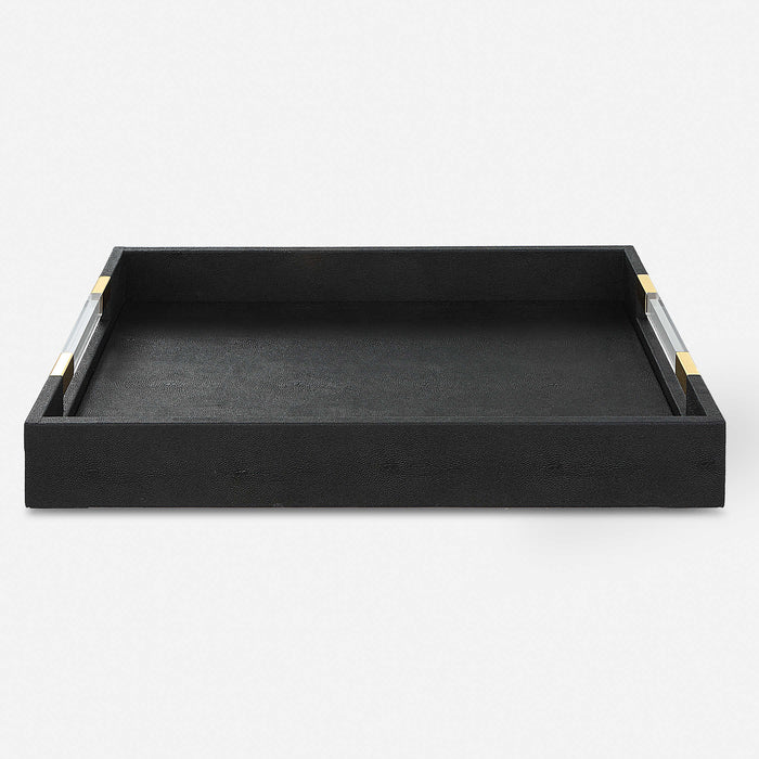 Lia Modern Black Faux Shagreen & Gold Tray