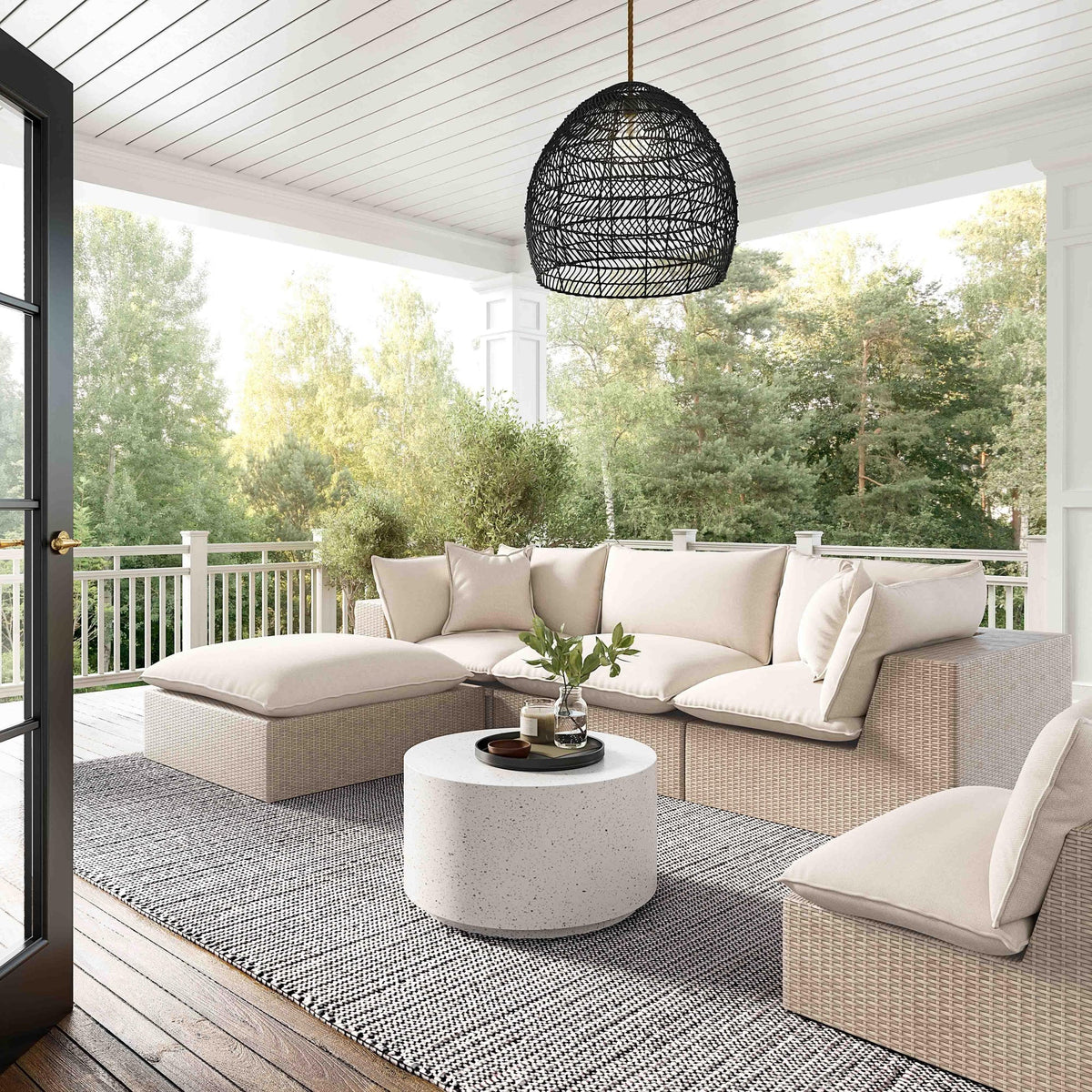 Cali 119.7" 4-Piece Natural Wicker Outdoor Modular Sectional