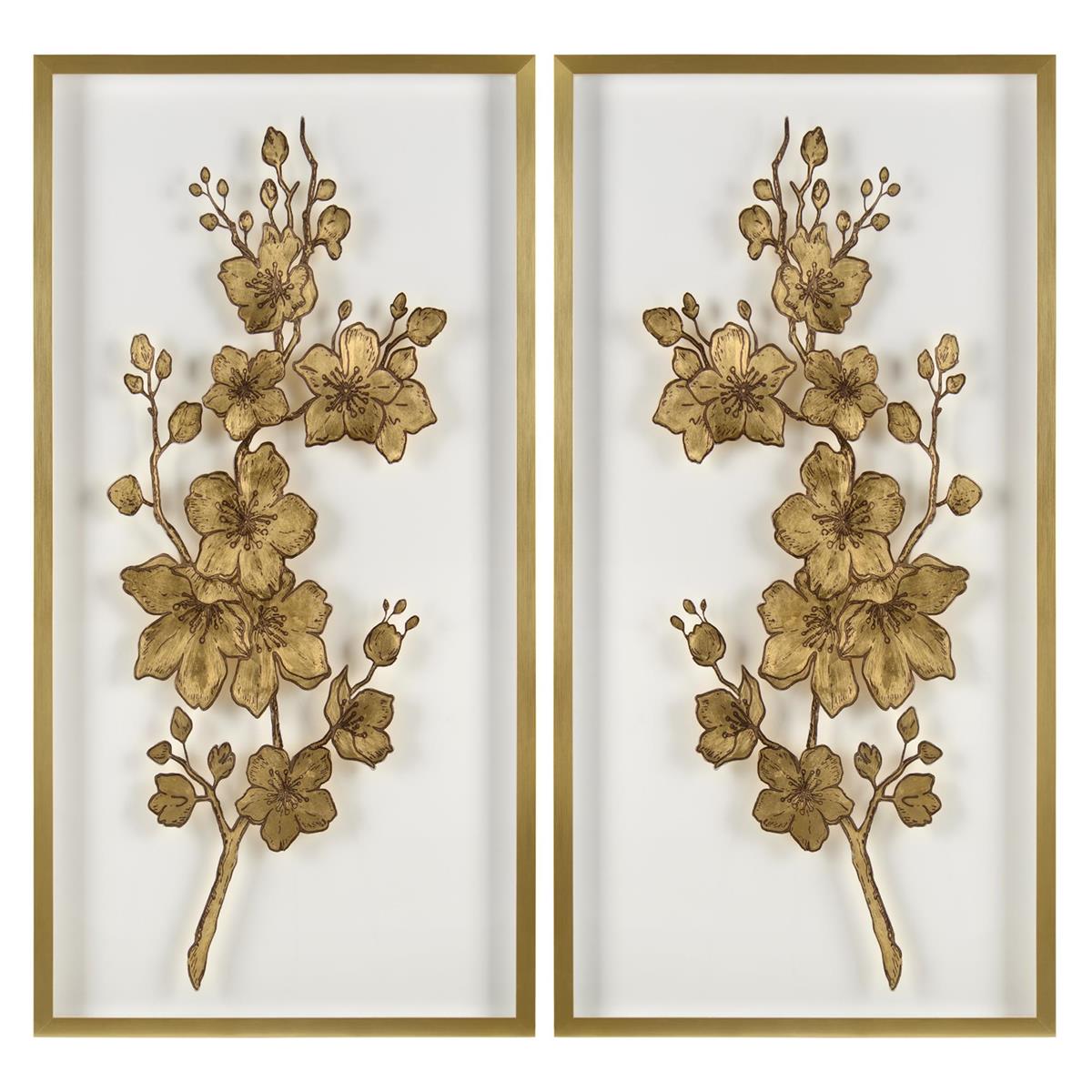 Blossom I Gold Leaf Acrylic Shadow Box Wall Art