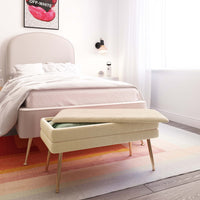 Kamini 31.3" Cream Velvet Storage Bench