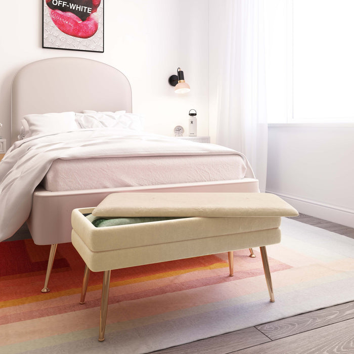 Kamini 31.3" Cream Velvet Storage Bench