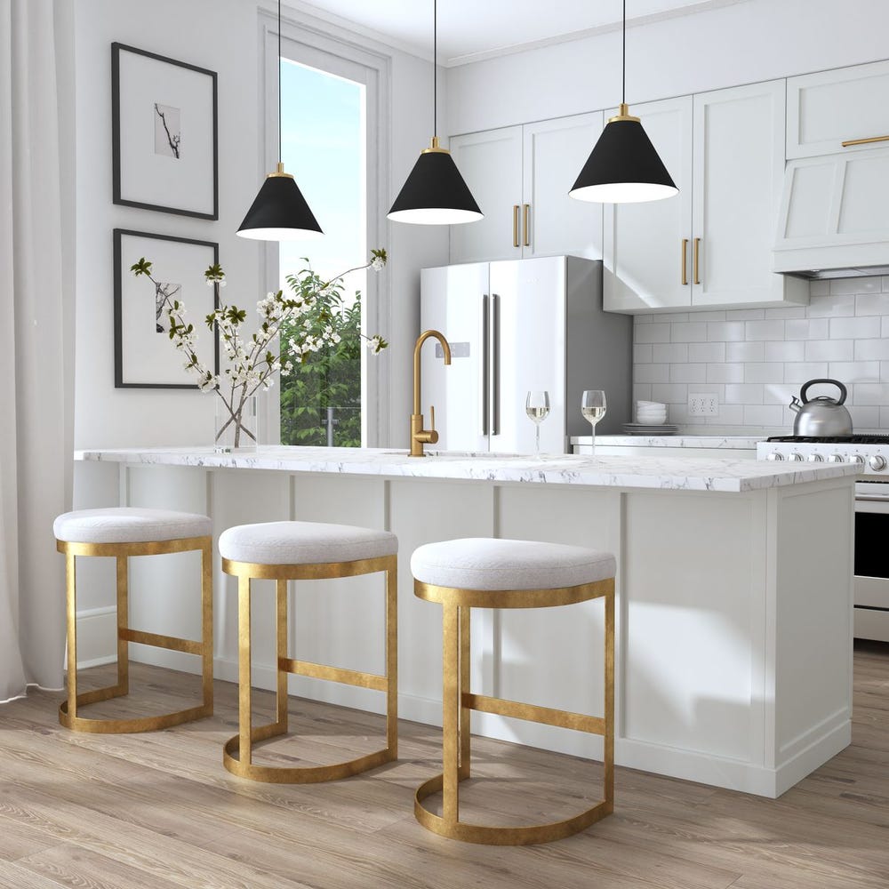 Crystal Off White Linen Counter Stool With Antique Gold Frame