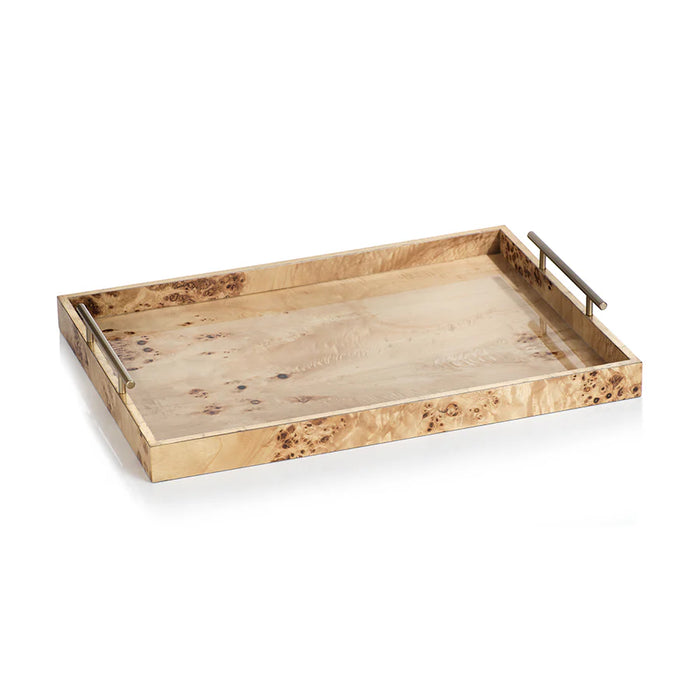 Adeline Large Burl Wood Tray with Gold Handles - Set of 2