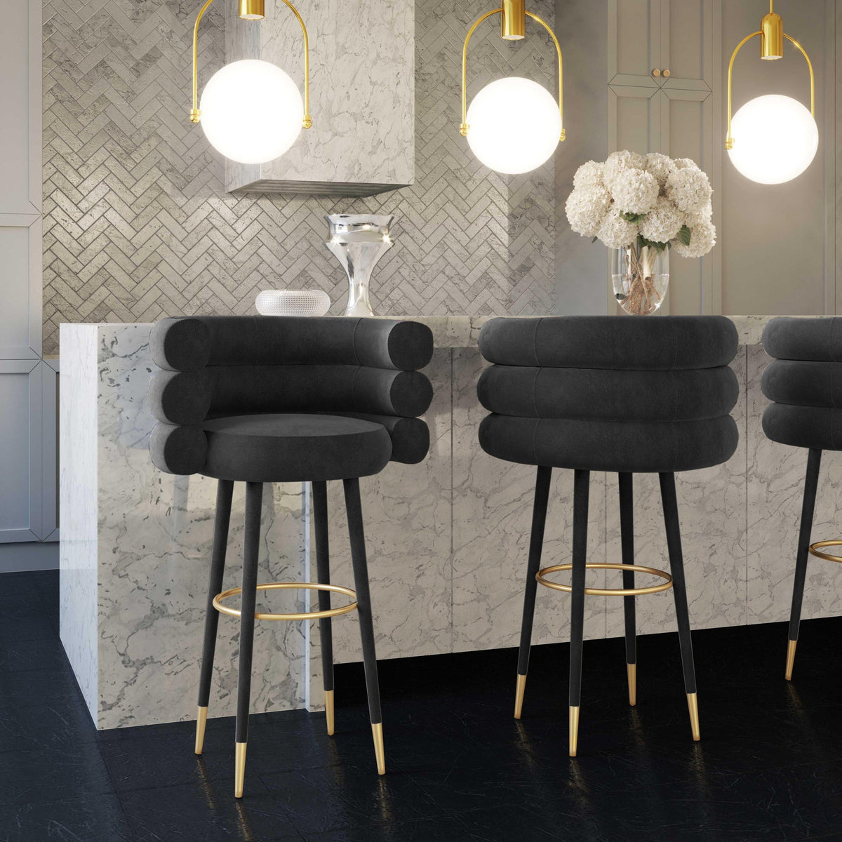 Nazri Black Performance Velvet Counter Stool