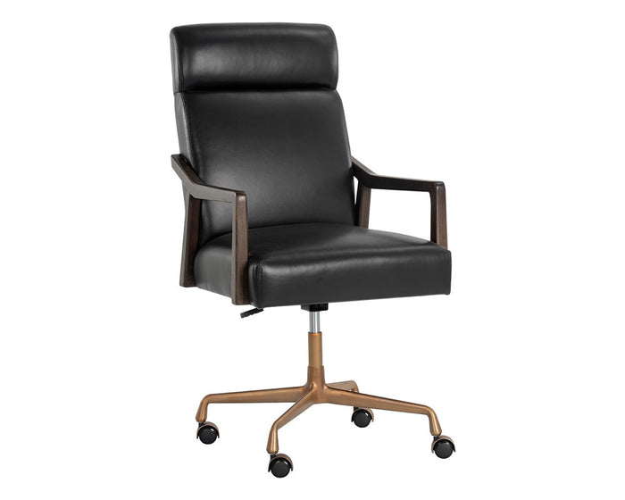 Collin Black Leather & Oak Brushed Gold Desk Chair