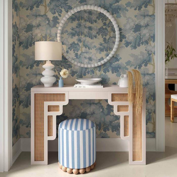 Valerie Pastel Blue Striped Linen Ottoman