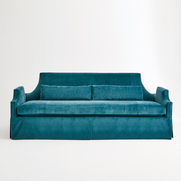 Regal 90" Dragonfly Blue Skirted Sofa