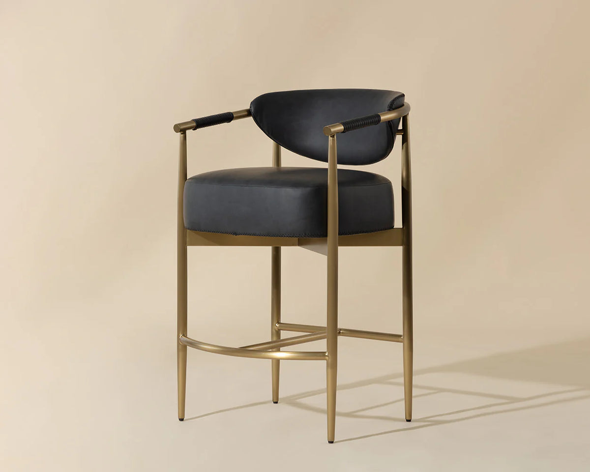 Heloise Black Faux Leather & Gold Counter Stool