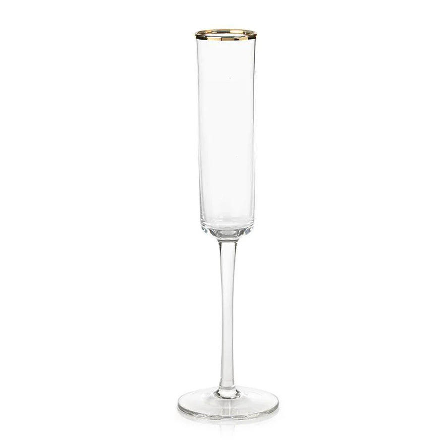 Tall Champagne Flute with Gold Rim - Set of 12