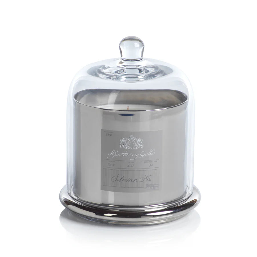 Apothecary Siberian Fir Scented Silver Candle with Glass Dome - Set 0f 4 (2 Sizes Available)