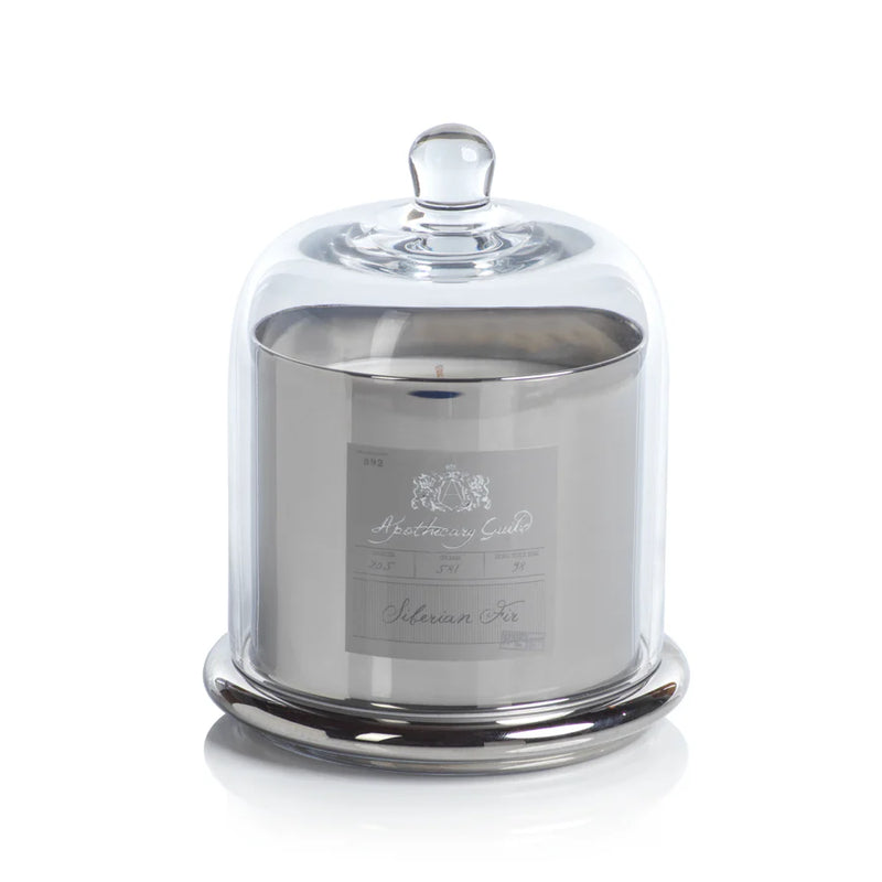 Apothecary Siberian Fir Scented Silver Candle with Glass Dome - Set 0f 4 (2 Sizes Available)