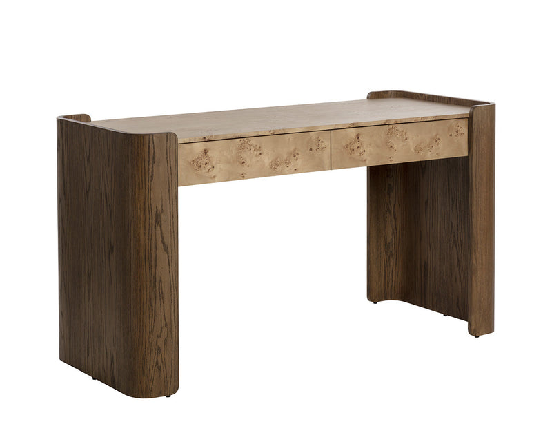 Beryl 60" Burl Veneer & Brown Oak Desk Console Table