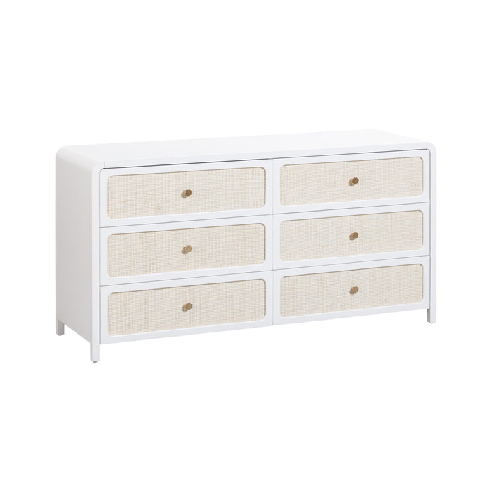 Ameline White Rattan 6 Drawer Dresser
