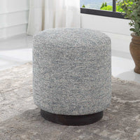 Messeta 16" Blue & White Tweed & Dark Walnut Oak Ottoman