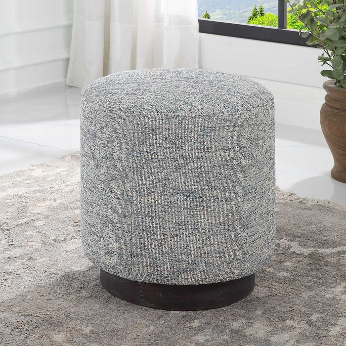 Messeta 16" Blue & White Tweed & Dark Walnut Oak Ottoman