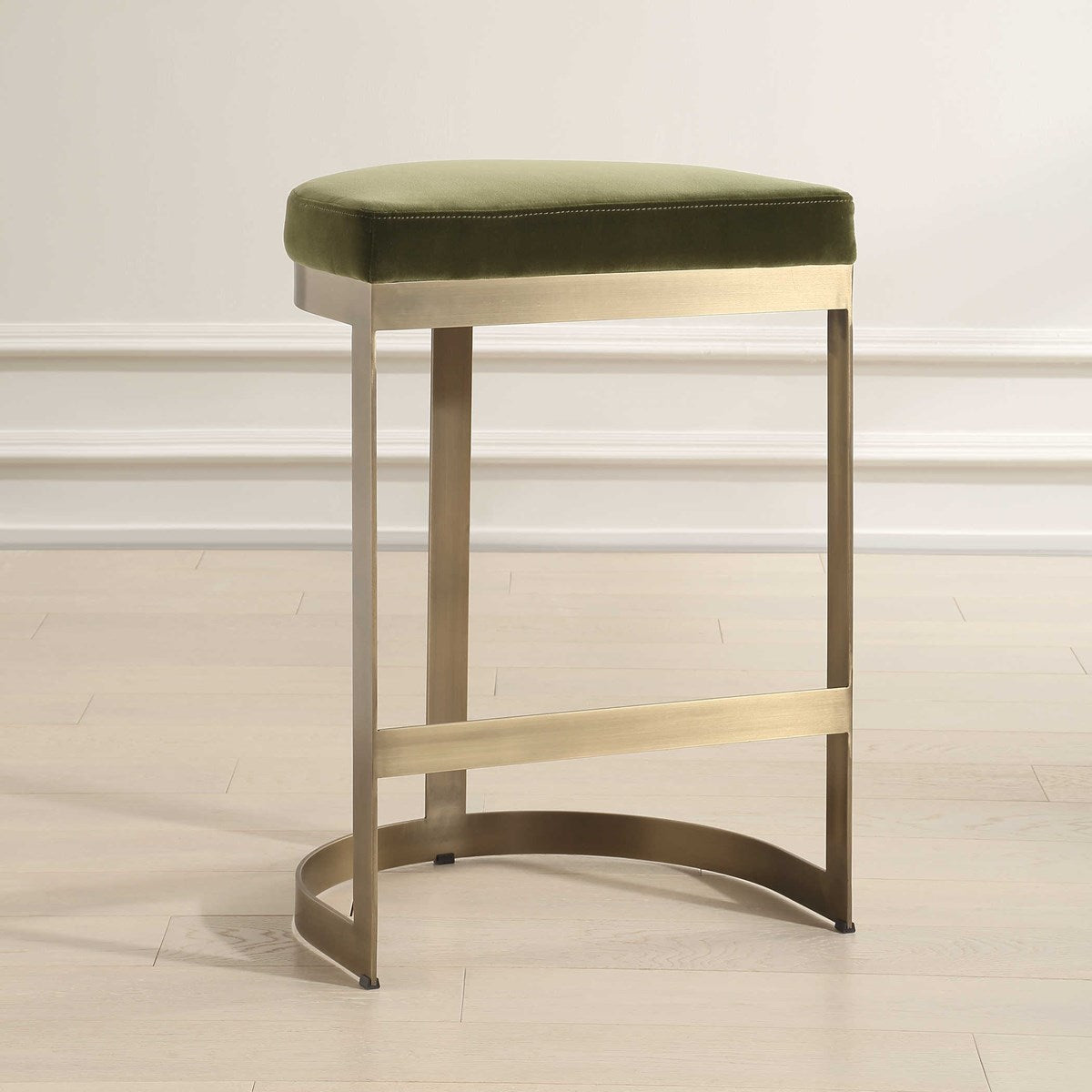 Crystal Moss Green Velvet & Gold Counter Stool