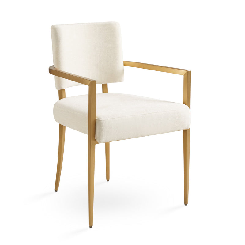 Rebeka Ivory Linen & Gold Dining Chairs - With Arms (Set of 2)