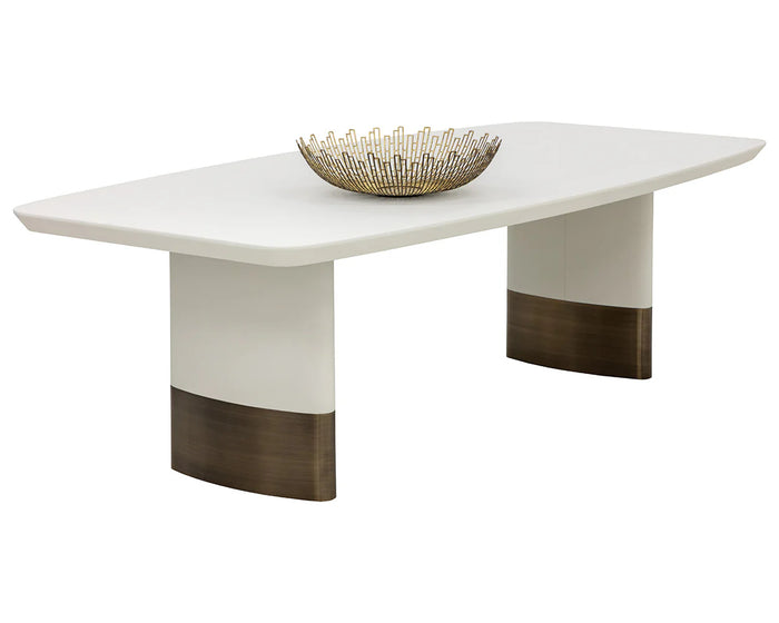 Calida 98" Cream Faux Leather & Gold Dining Table