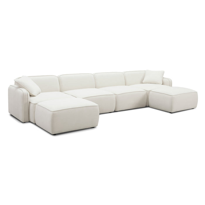 Travie 145" Sand Upcycled Linen 6-Piece Modular U-Sectional